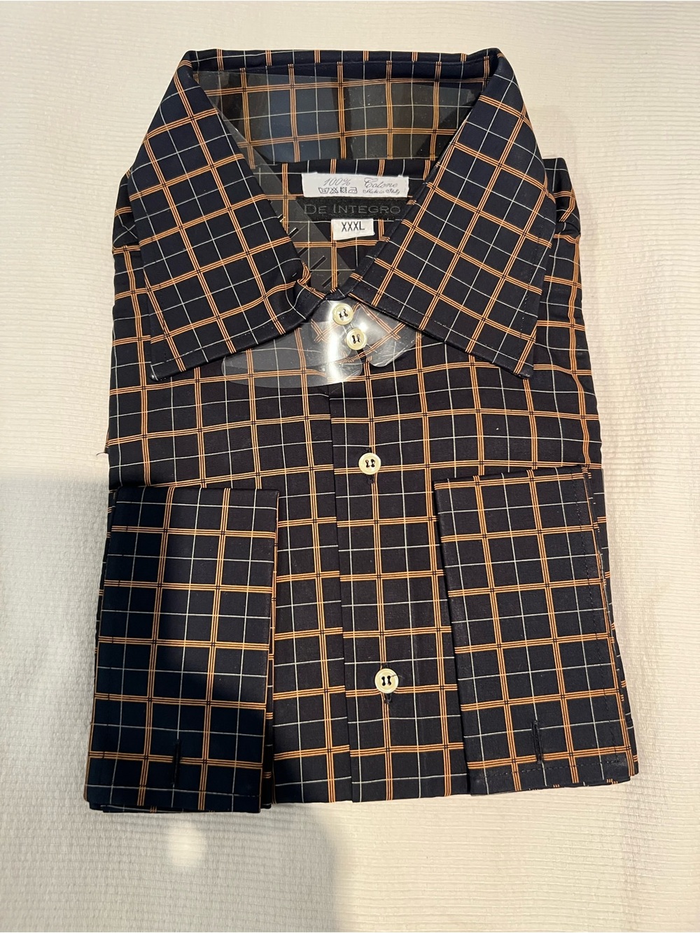 100% cotton
Men's Black and Tan Check Dress Shirt